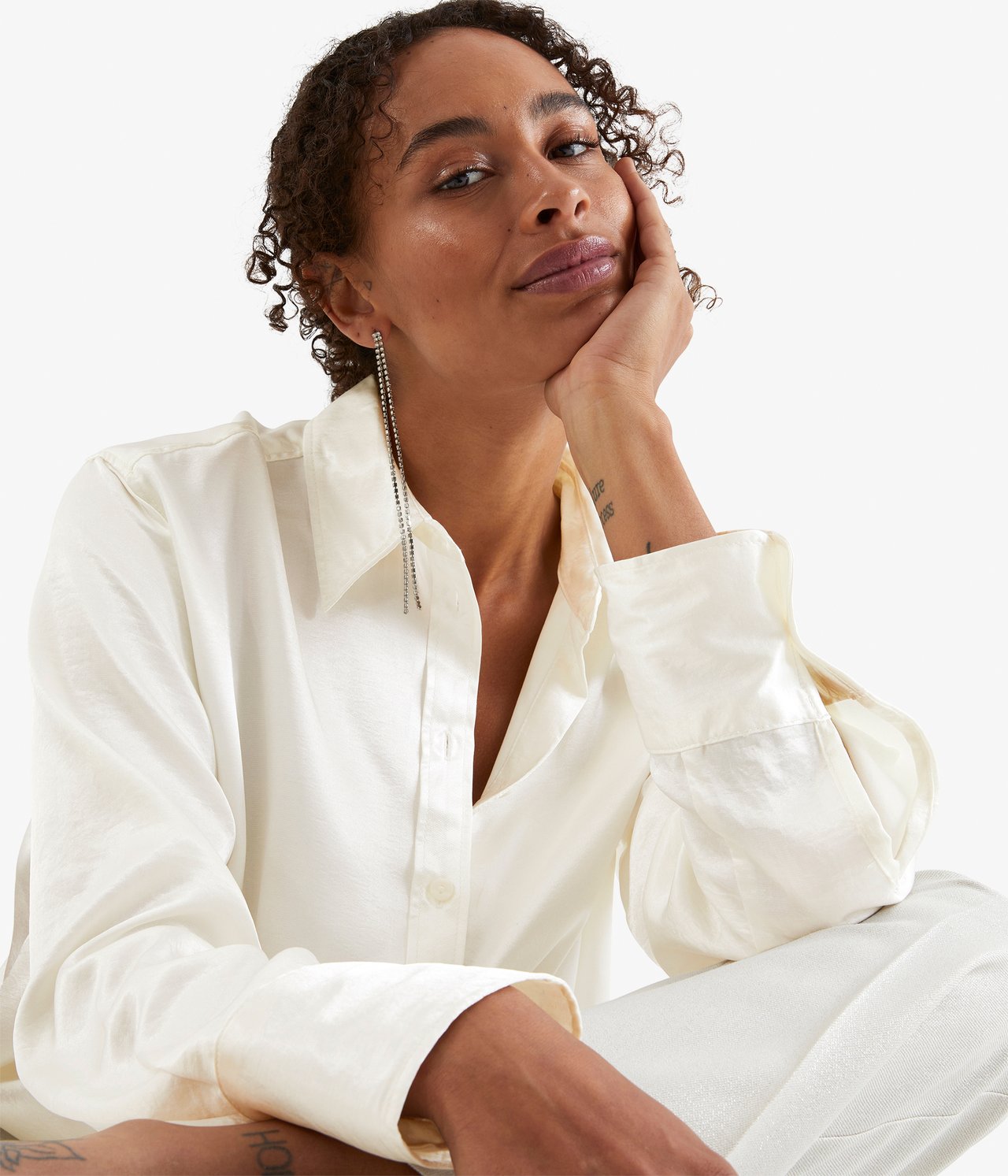 Satinskjorta - Offwhite - 1