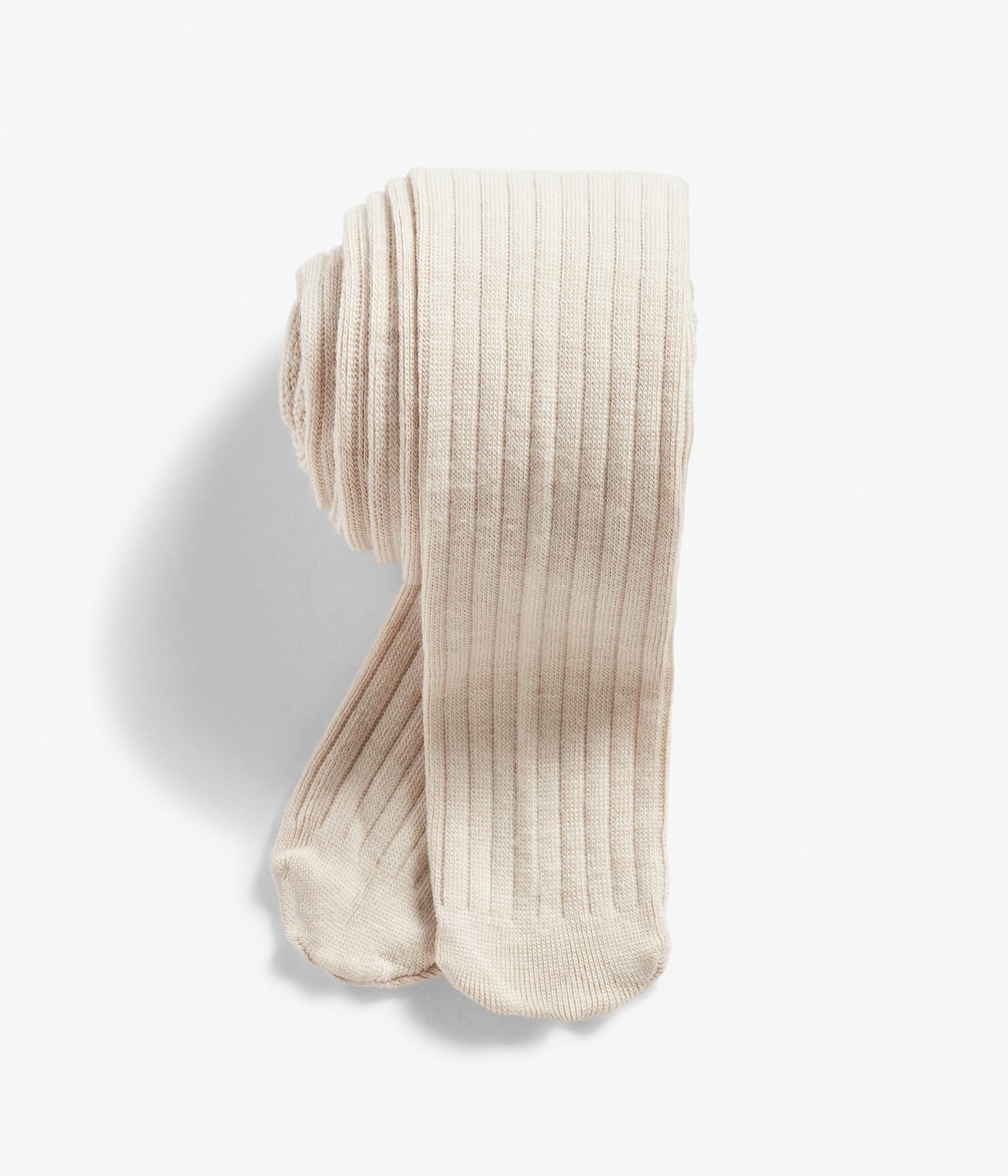 Złożone beżowe melanżowe rajstopy z prążkowanej dzianiny z mieszanki wełny, z wysokim stanem.