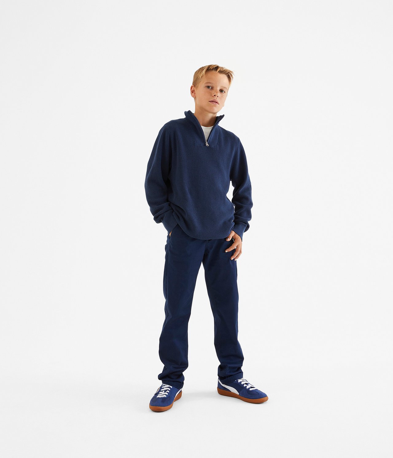 Dzianinowy sweter - Ciemnoniebieski - 2