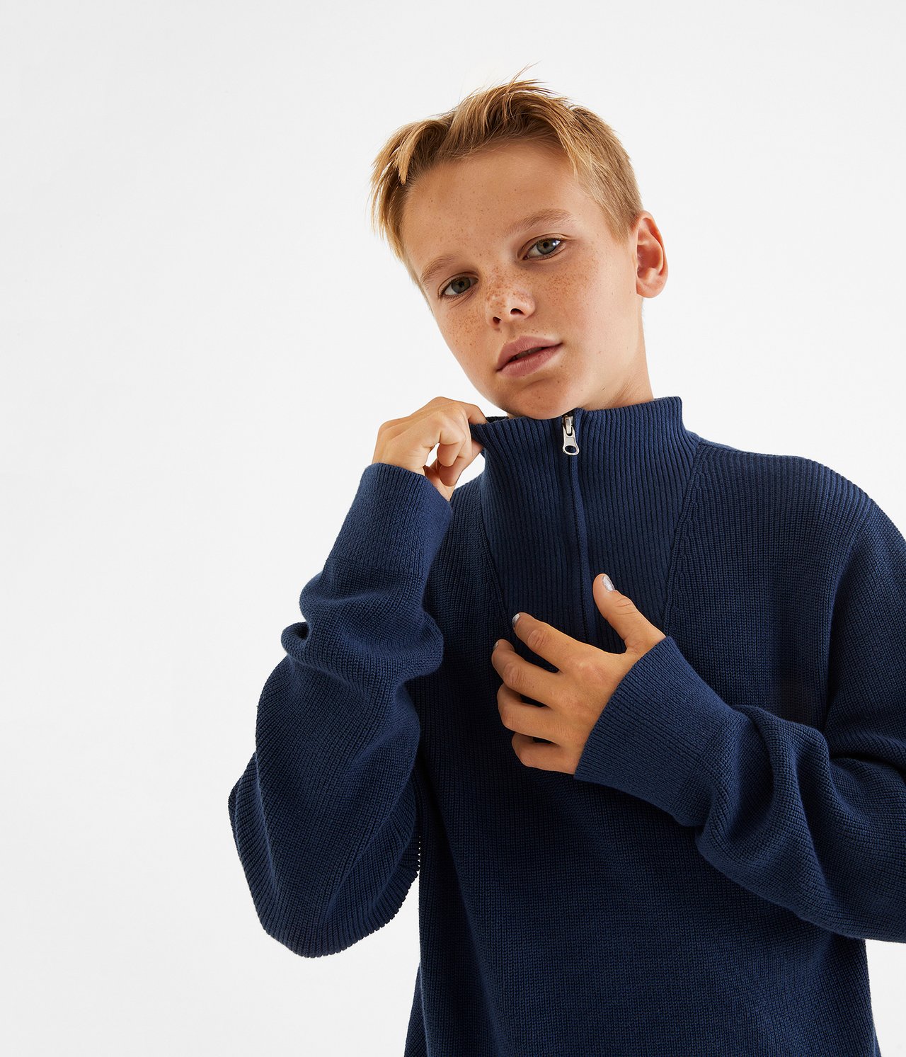 Dzianinowy sweter - Ciemnoniebieski - 4