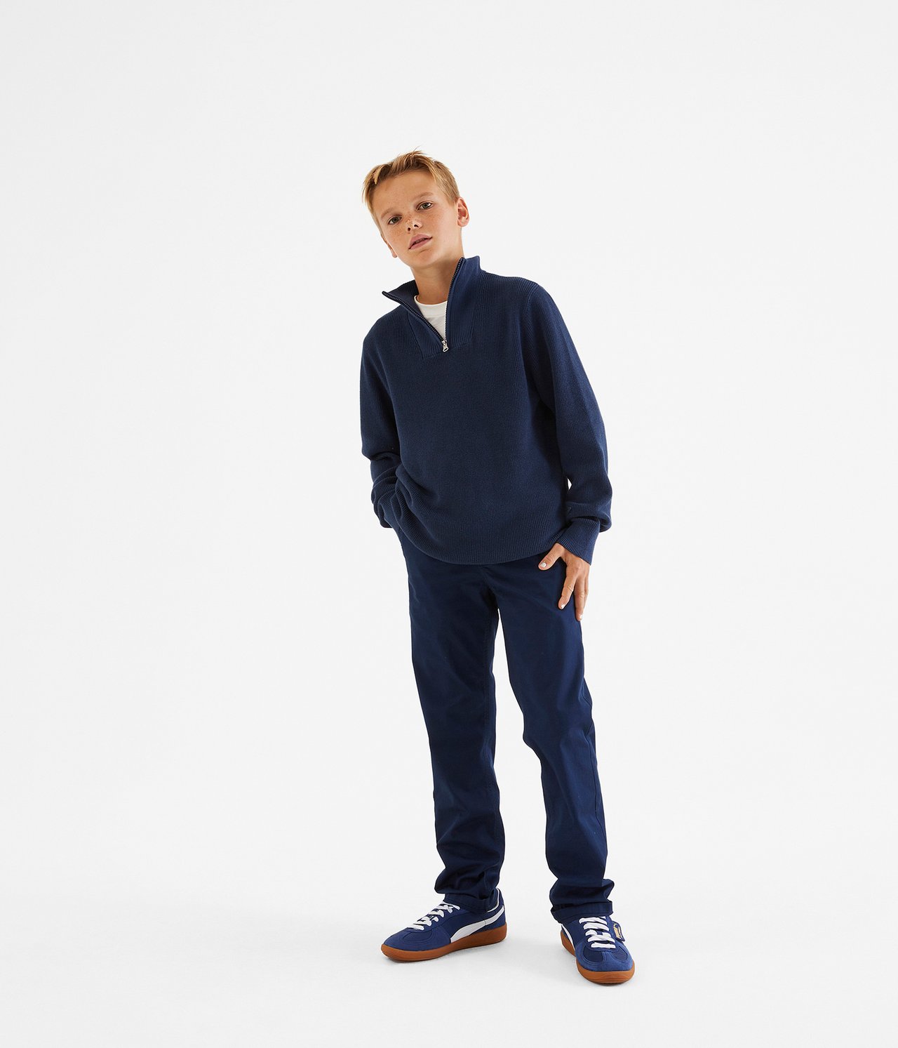 Dzianinowy sweter - Ciemnoniebieski - 1