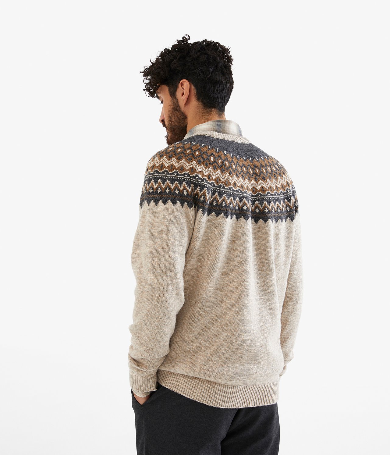 Jacquardstickad tröja - Melerad beige - 4