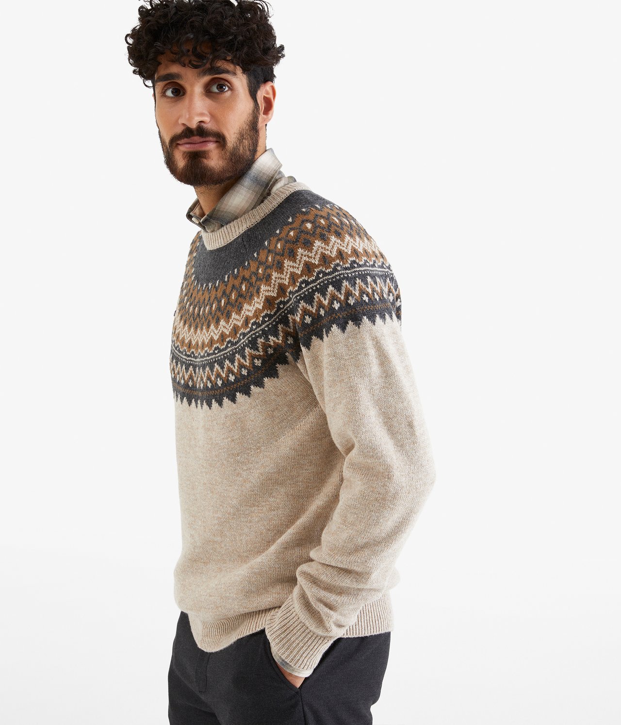 Jacquardstickad tröja - Melerad beige - 3