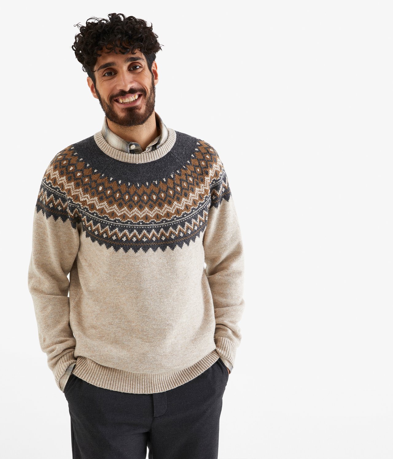 Jacquardstickad tröja - Melerad beige - 1