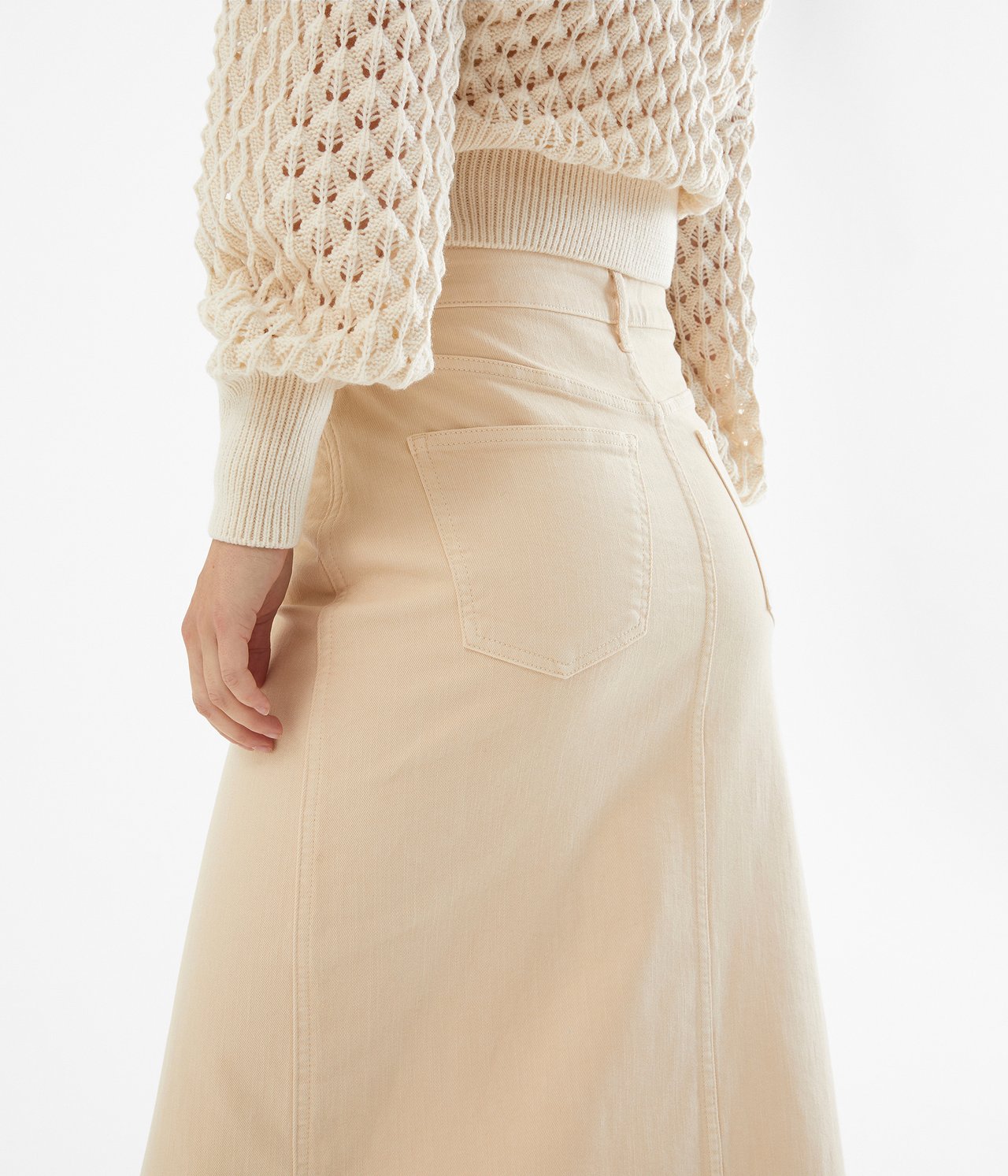 Lång kjol med slits - Offwhite - 3
