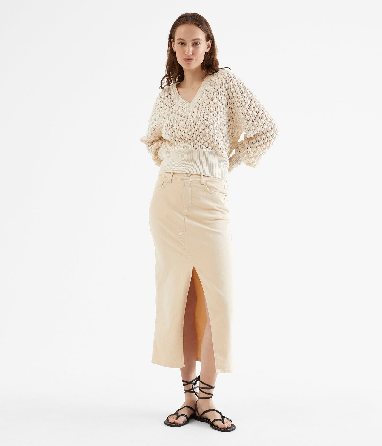 Długa spódnica z rozporkami - Offwhite - 1