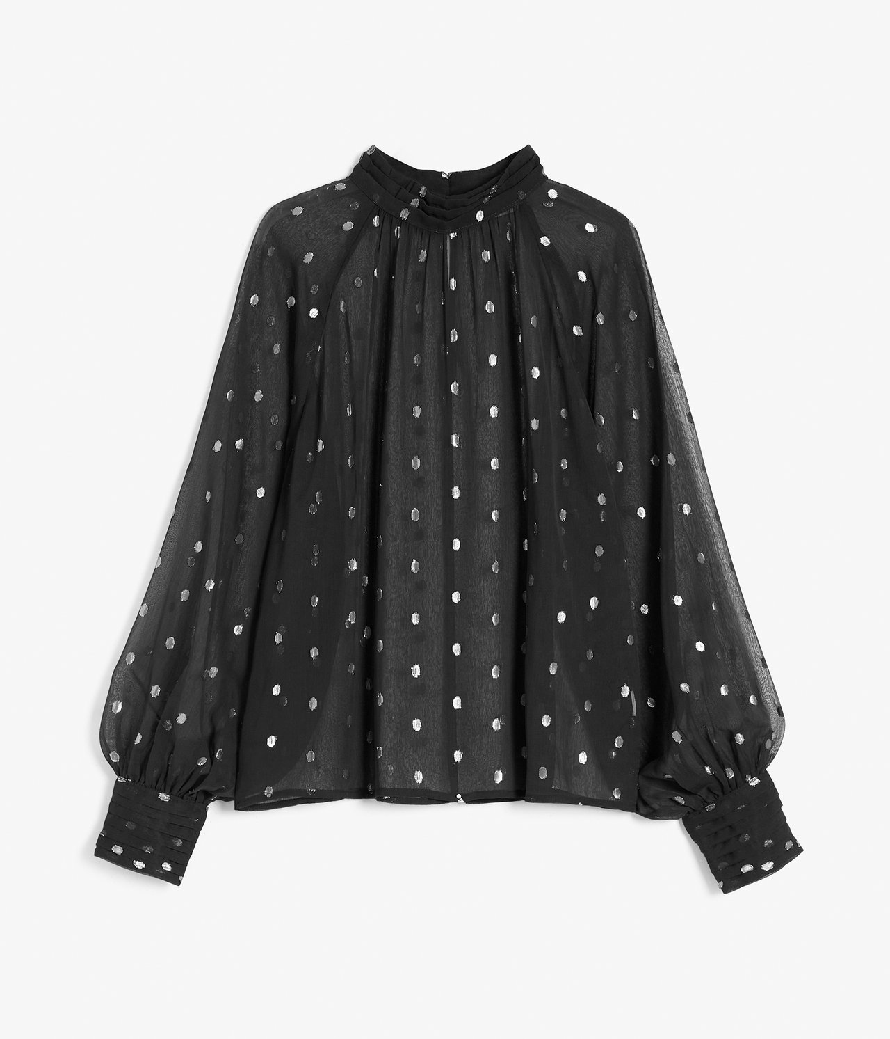 Chiffongblus med prickar - Svart - 6