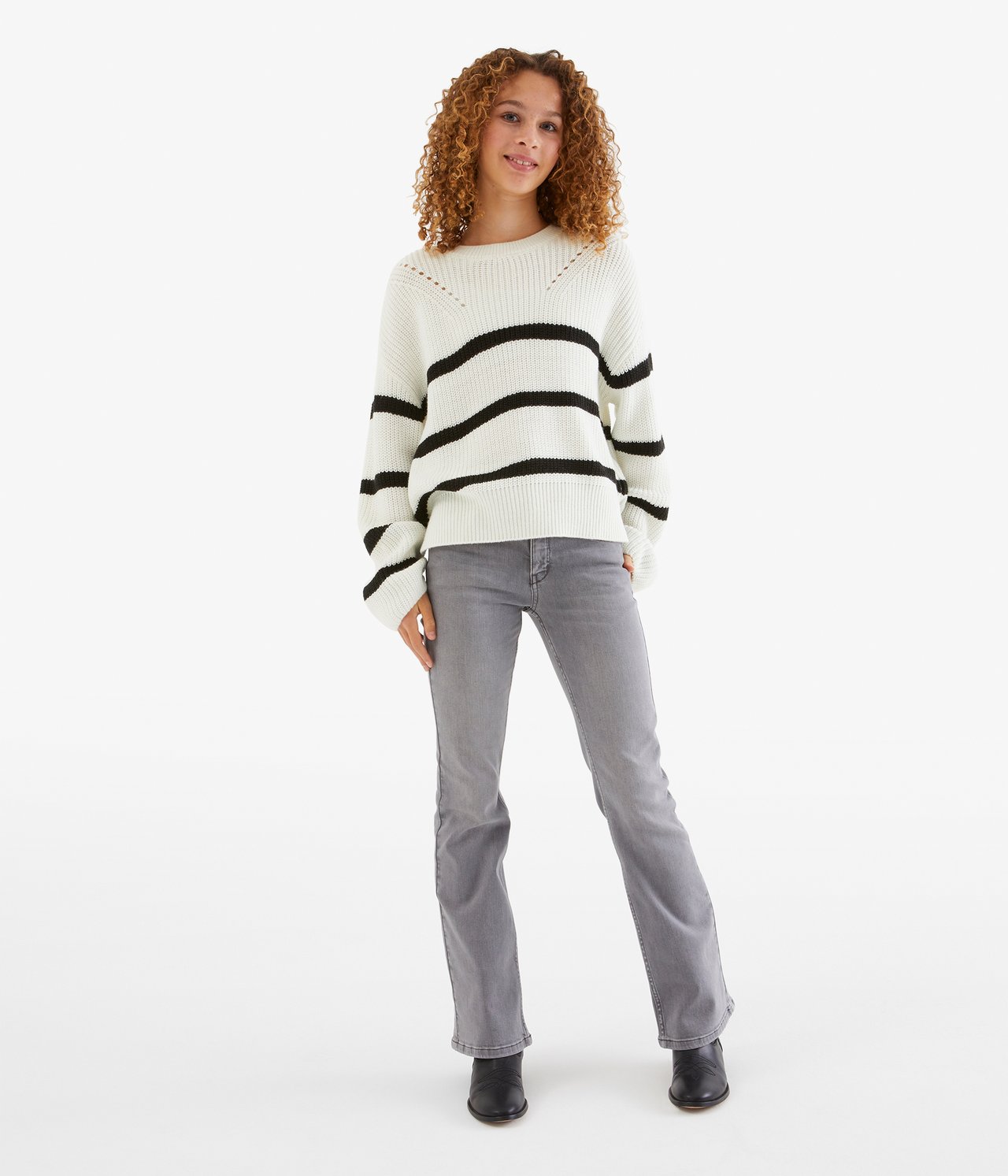 Sweter z dzianiny w paski - Offwhite - 2
