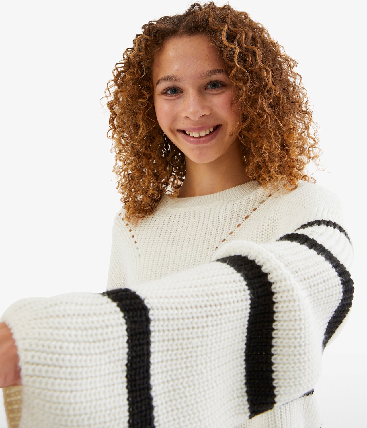 Sweter z dzianiny w paski - Offwhite - 3