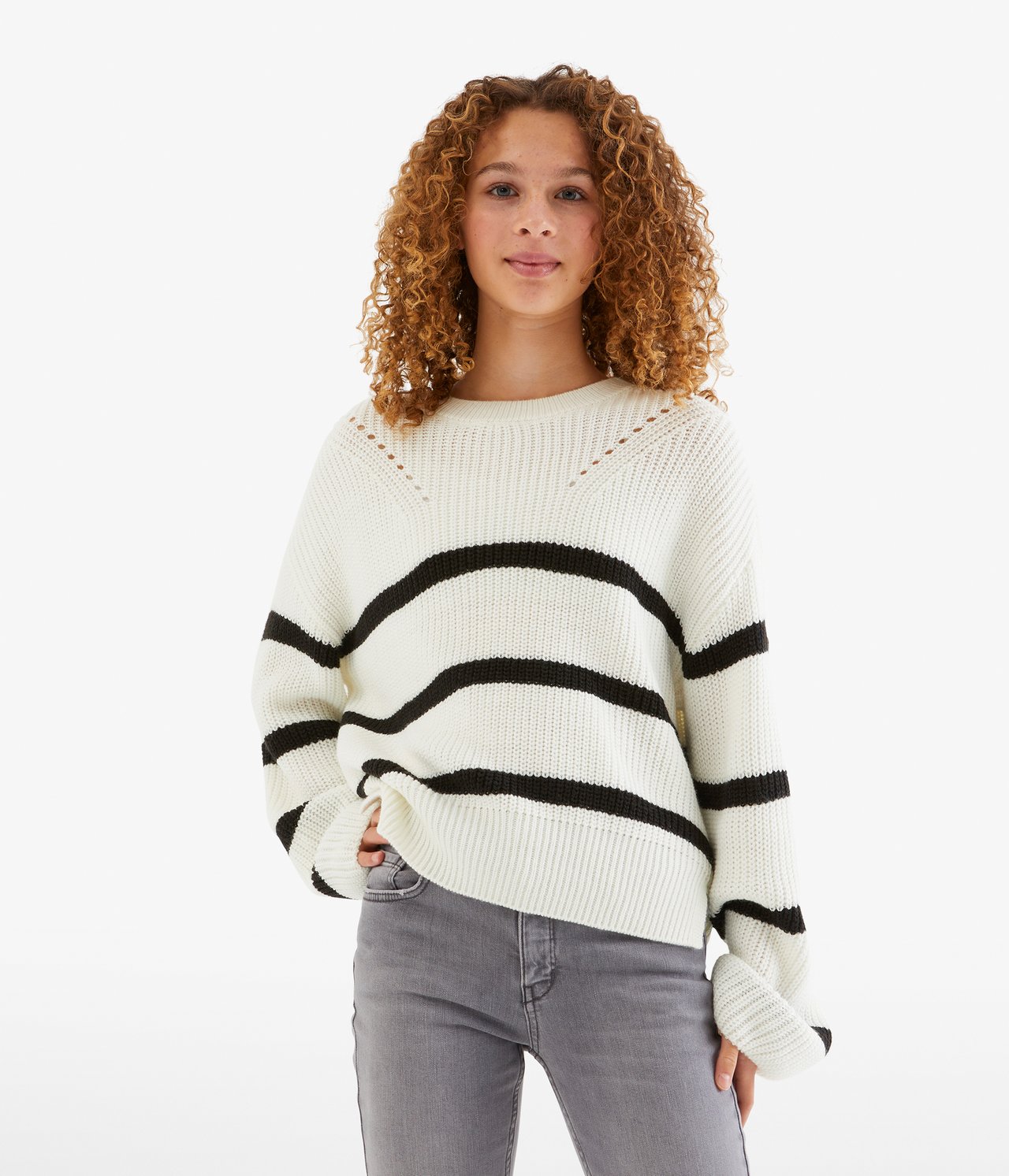 Sweter z dzianiny w paski - Offwhite - 1