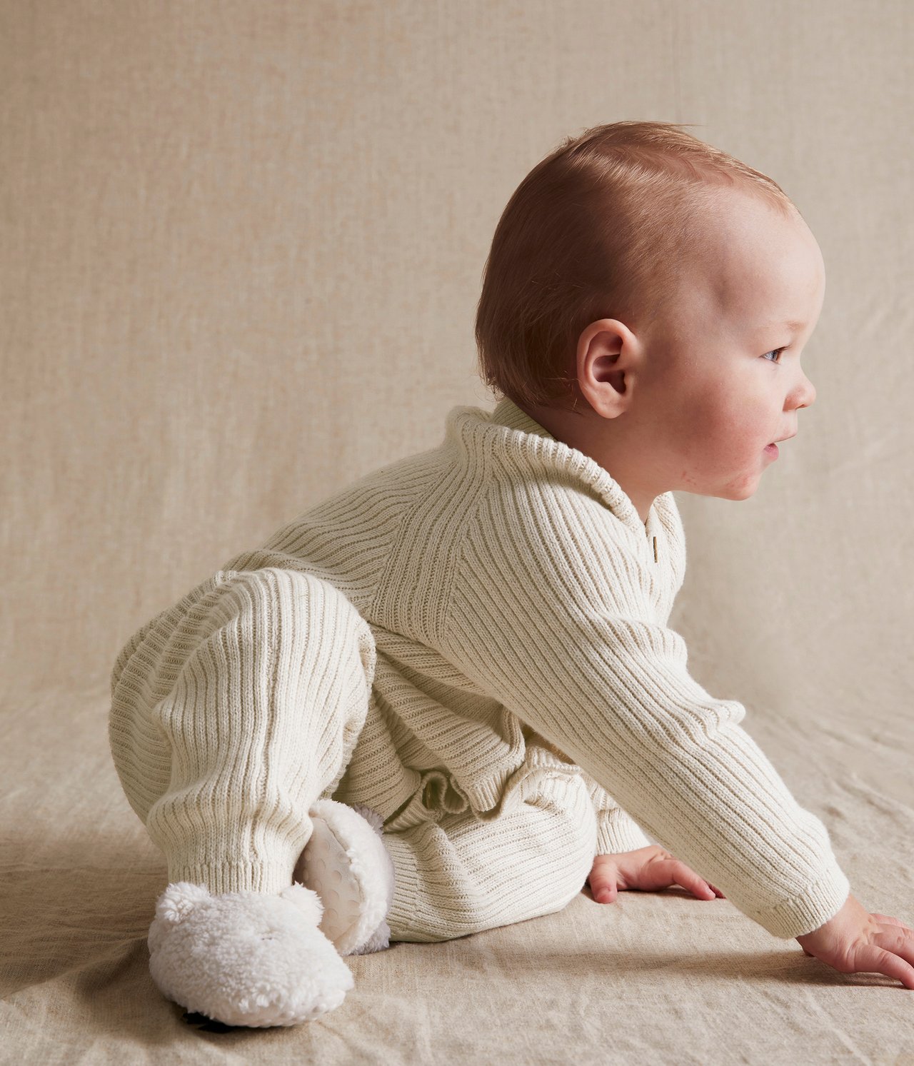 Stickad jumpsuit baby - Melerad beige - 2