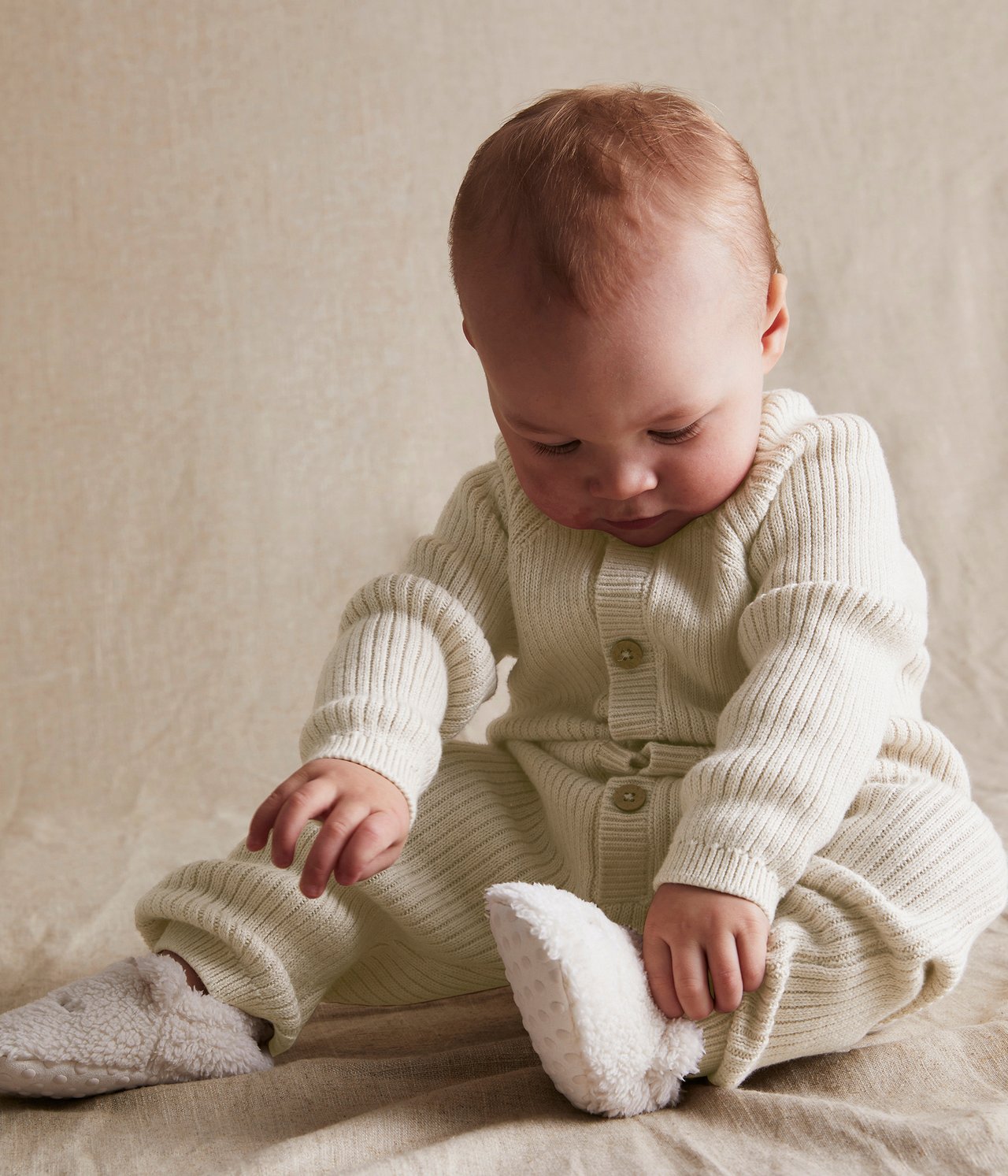Stickad jumpsuit baby - Melerad beige - 3