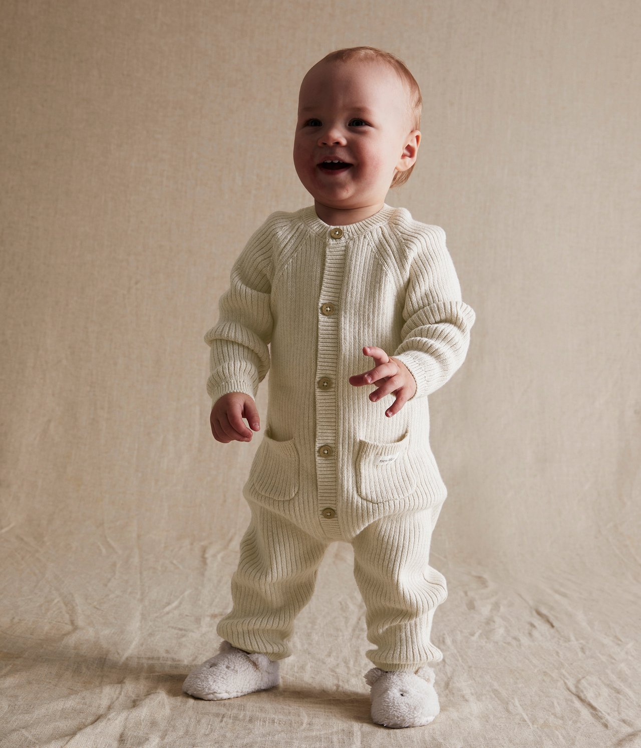 Stickad jumpsuit baby - Melerad beige - 4