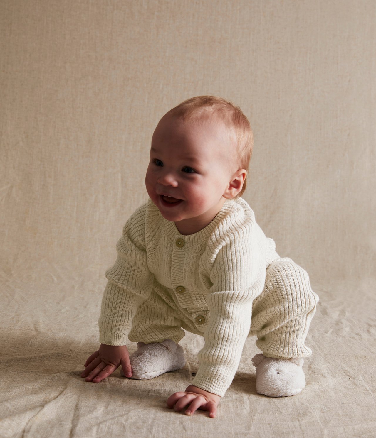 Stickad jumpsuit baby - Melerad beige - 1