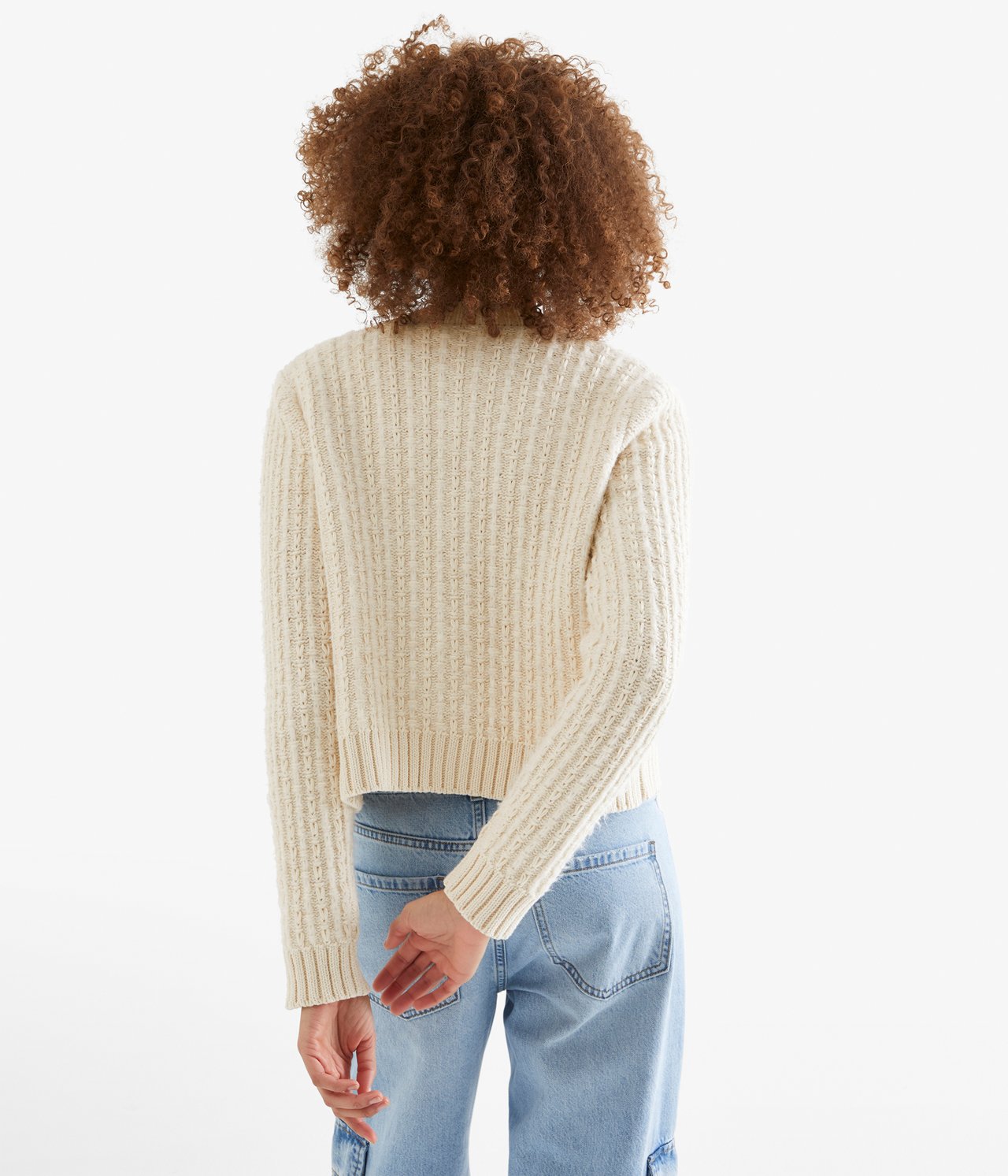 Ribbstickad kofta - Offwhite - 5