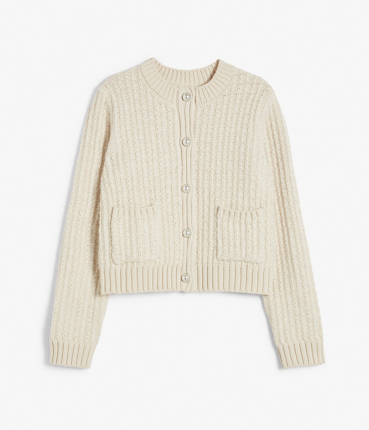 Ribbstickad kofta - Offwhite - 7