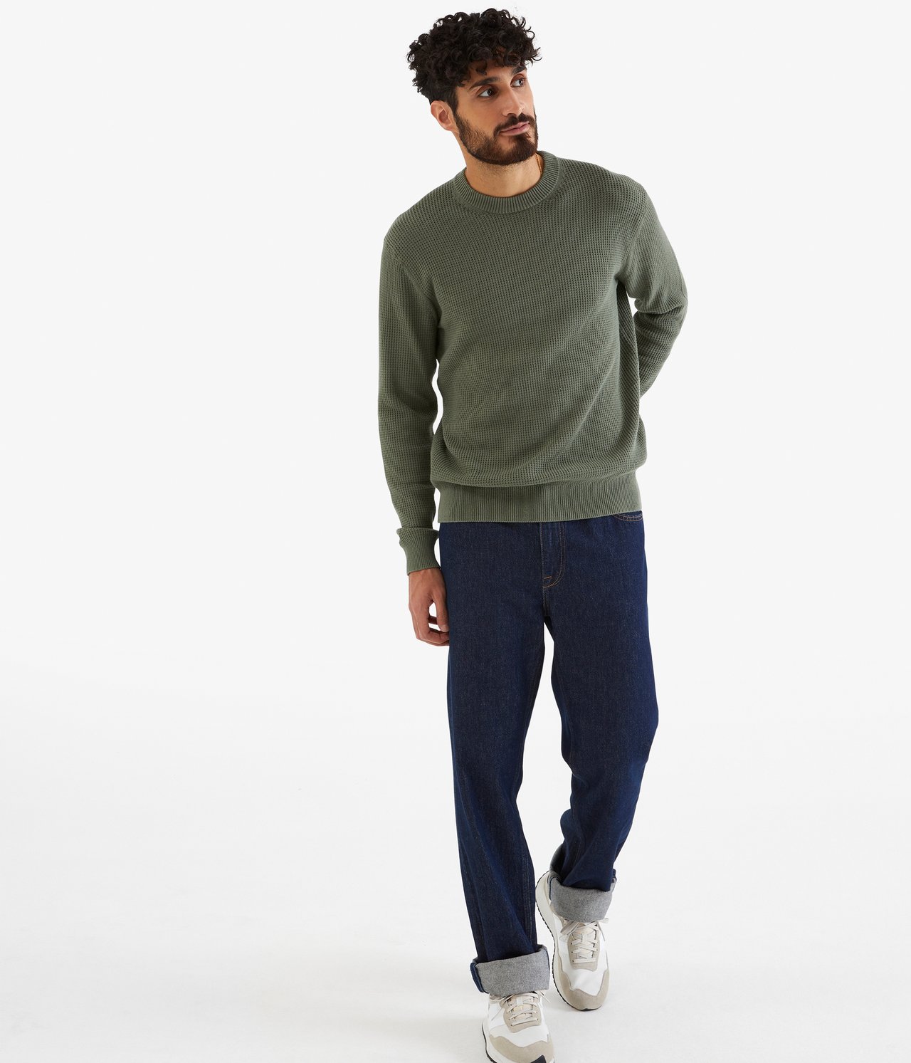 Sweter z grubej dzianiny - Zielony - 2