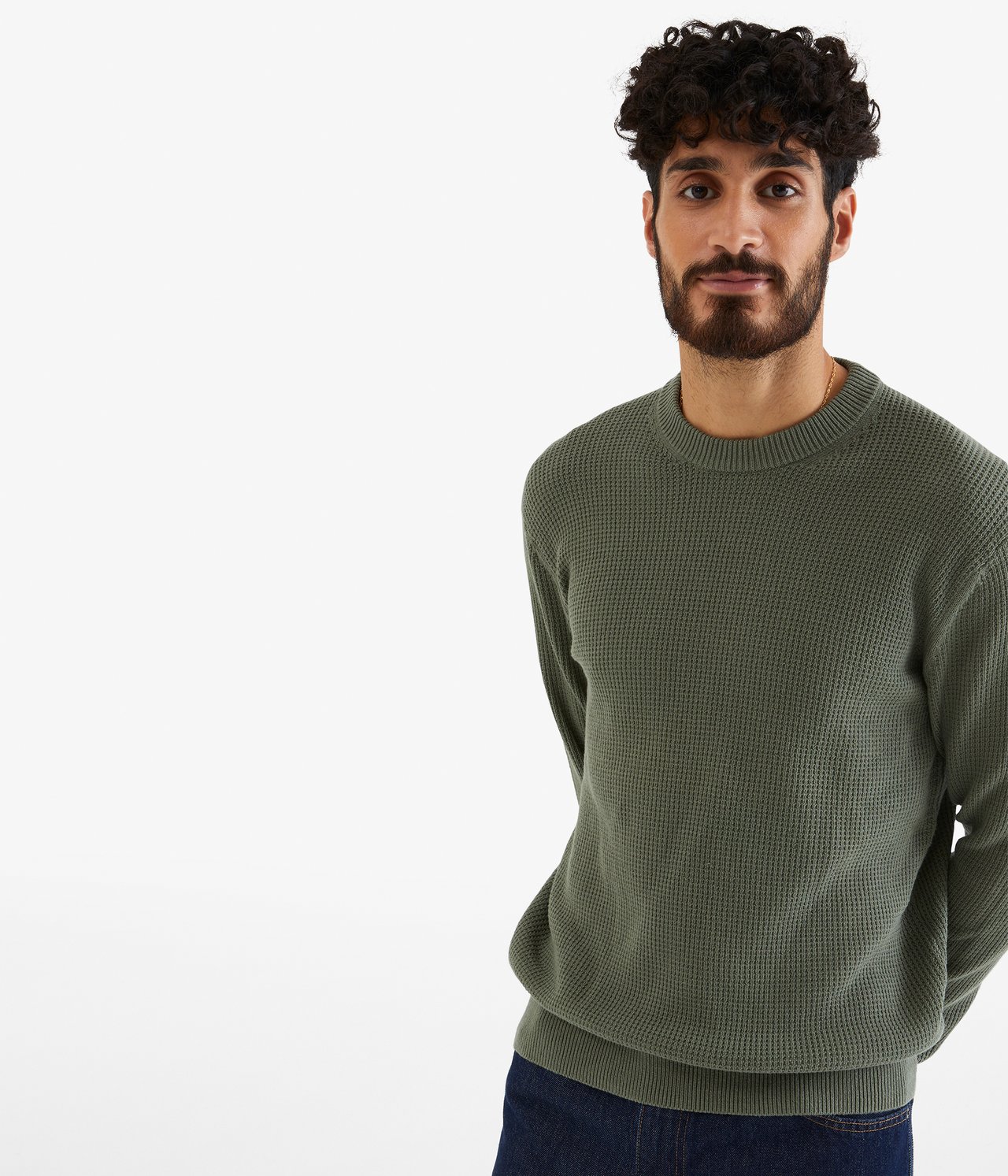 Sweter z grubej dzianiny - Zielony - 1
