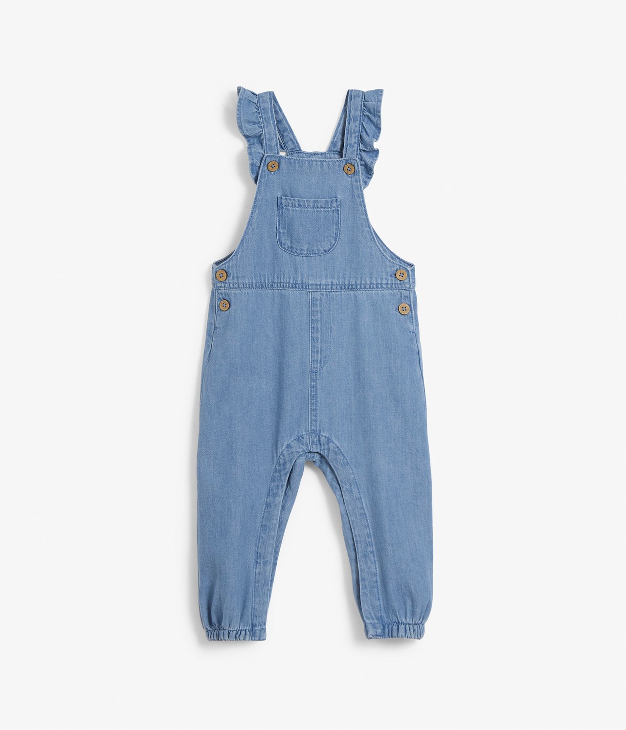 Hängselbyxa med volanger - Ljus denim - 4