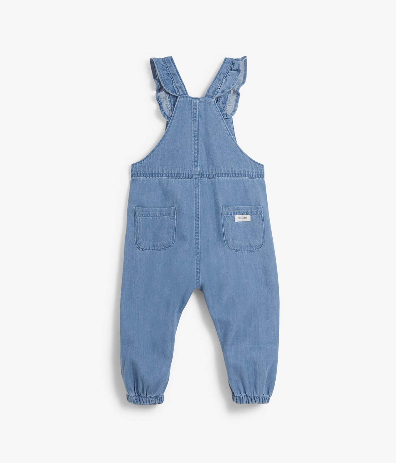 Hängselbyxa med volanger - Ljus denim - 5