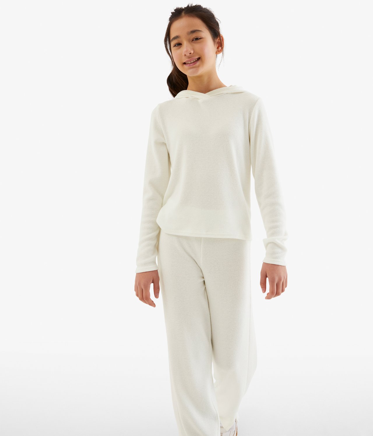 Mjuk ribbad hoodie - Offwhite - 2