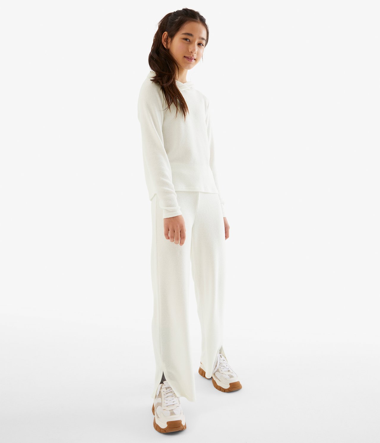 Miękkie prążkowane spodnie - Offwhite - 2