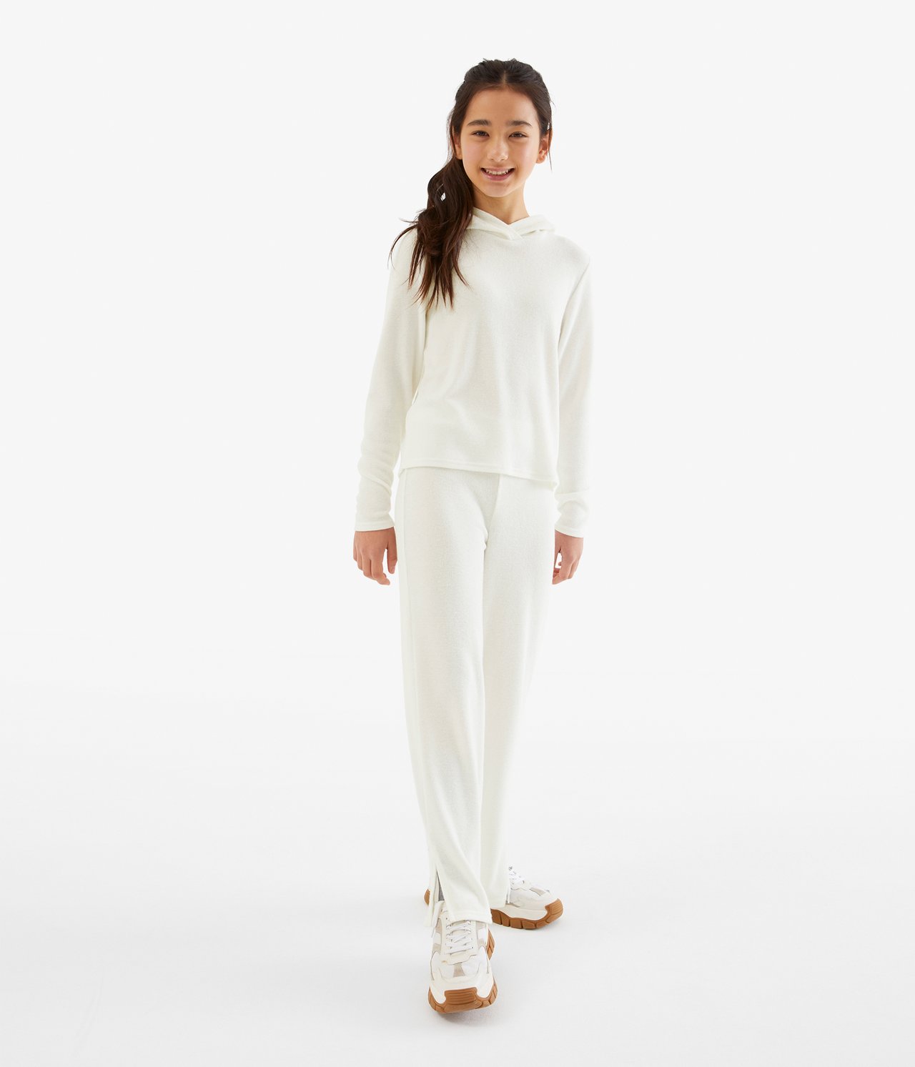 Miękkie prążkowane spodnie - Offwhite - 3