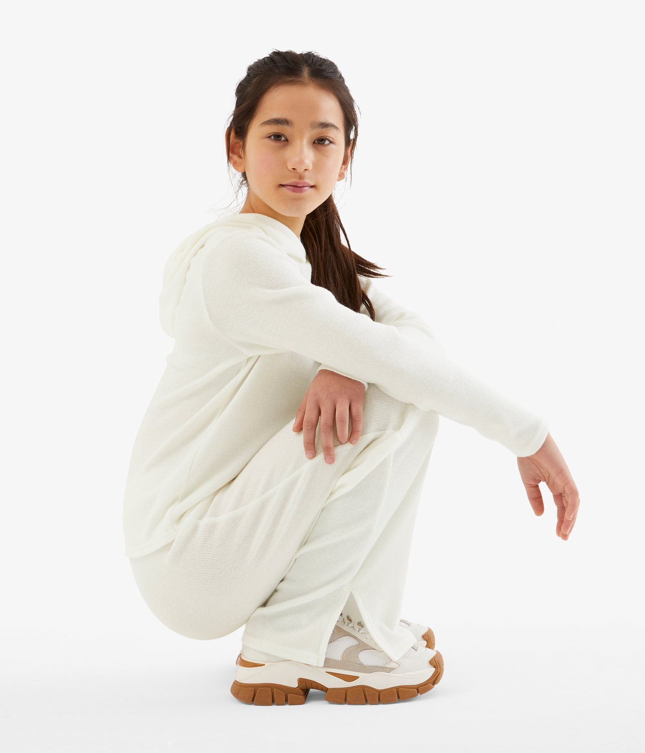 Miękkie prążkowane spodnie - Offwhite - 4