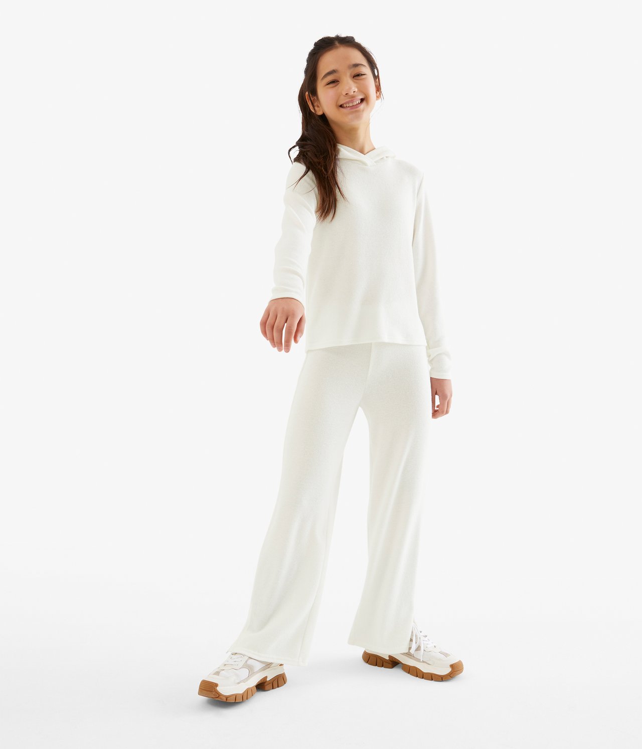 Miękkie prążkowane spodnie - Offwhite - 1