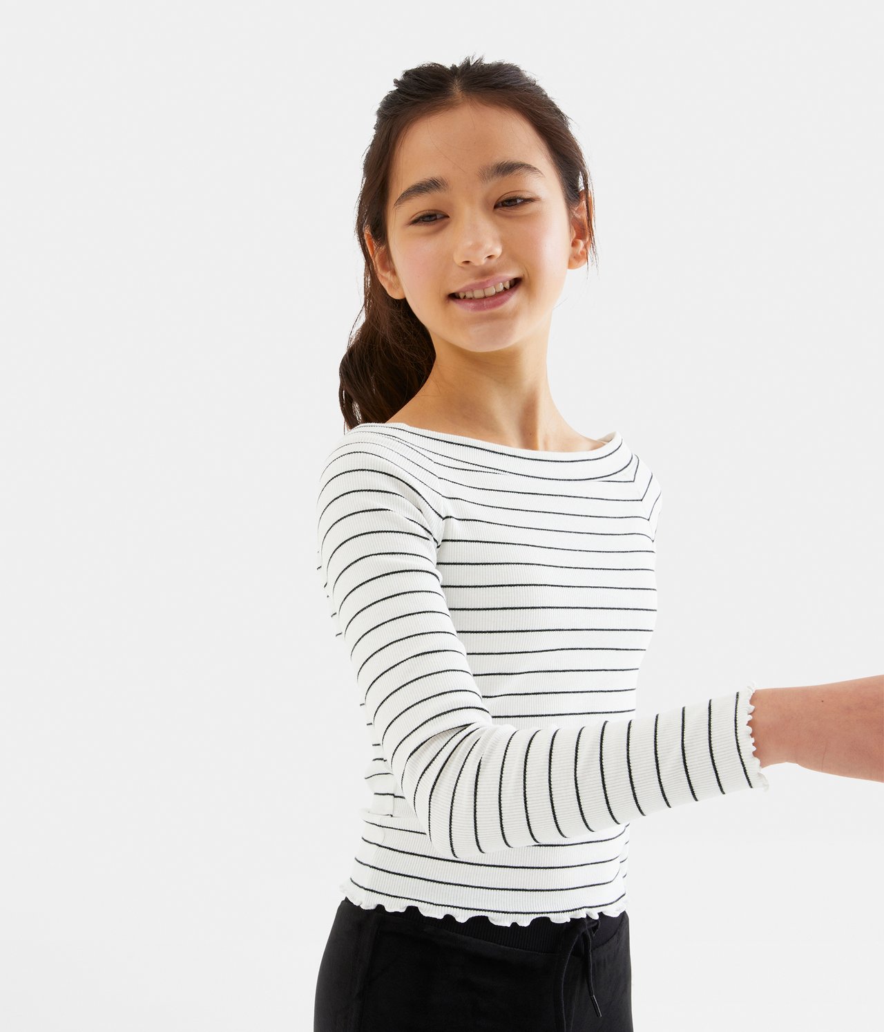 Top w paski, z długimi rękawami - Offwhite - 2
