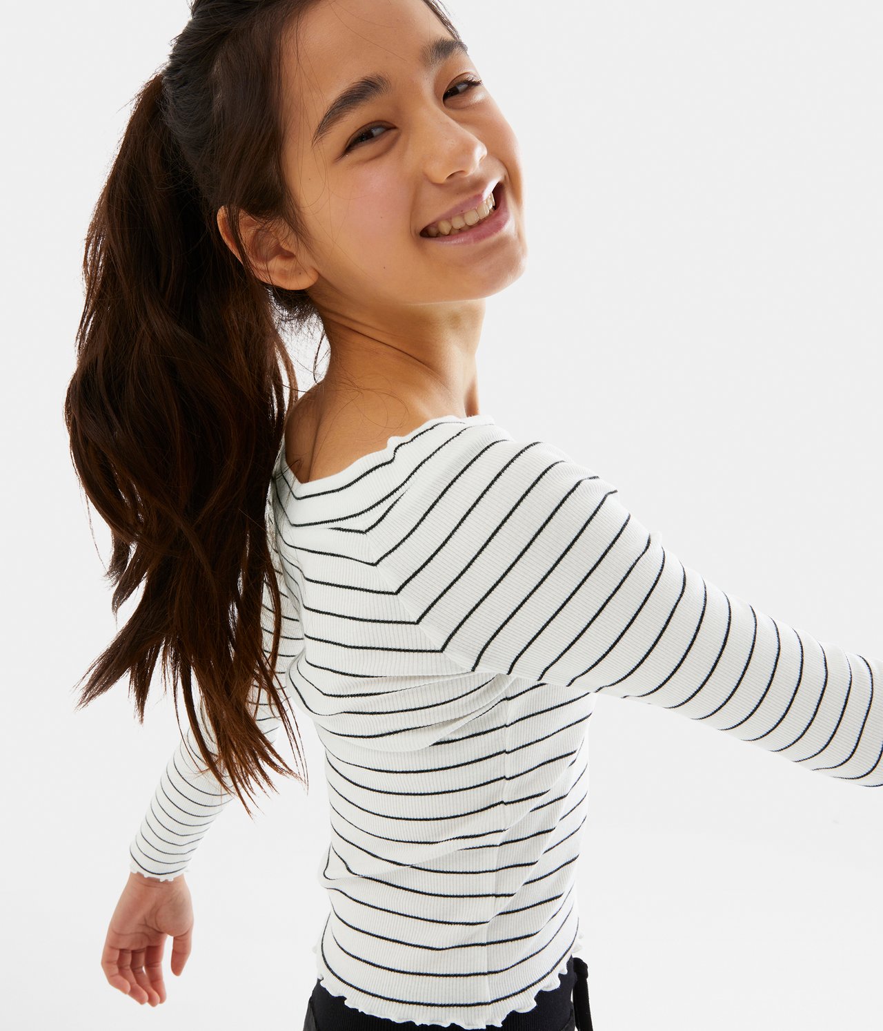 Top w paski, z długimi rękawami - Offwhite - 3