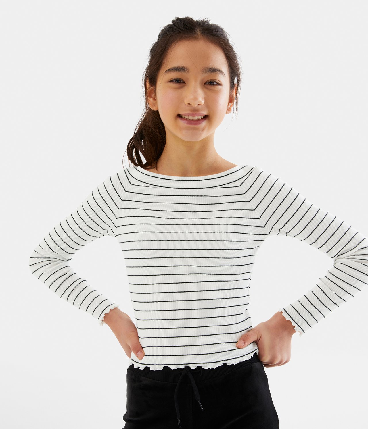 Top w paski, z długimi rękawami - Offwhite - 1