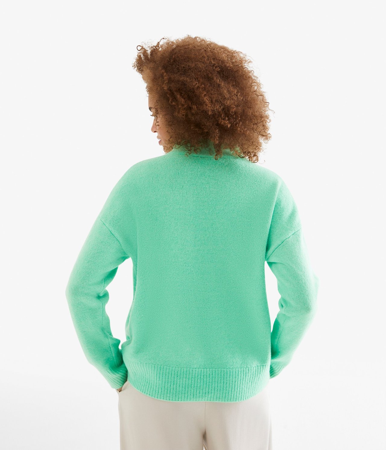 Stickad tröja med skorstenskrage Grön - null - 2