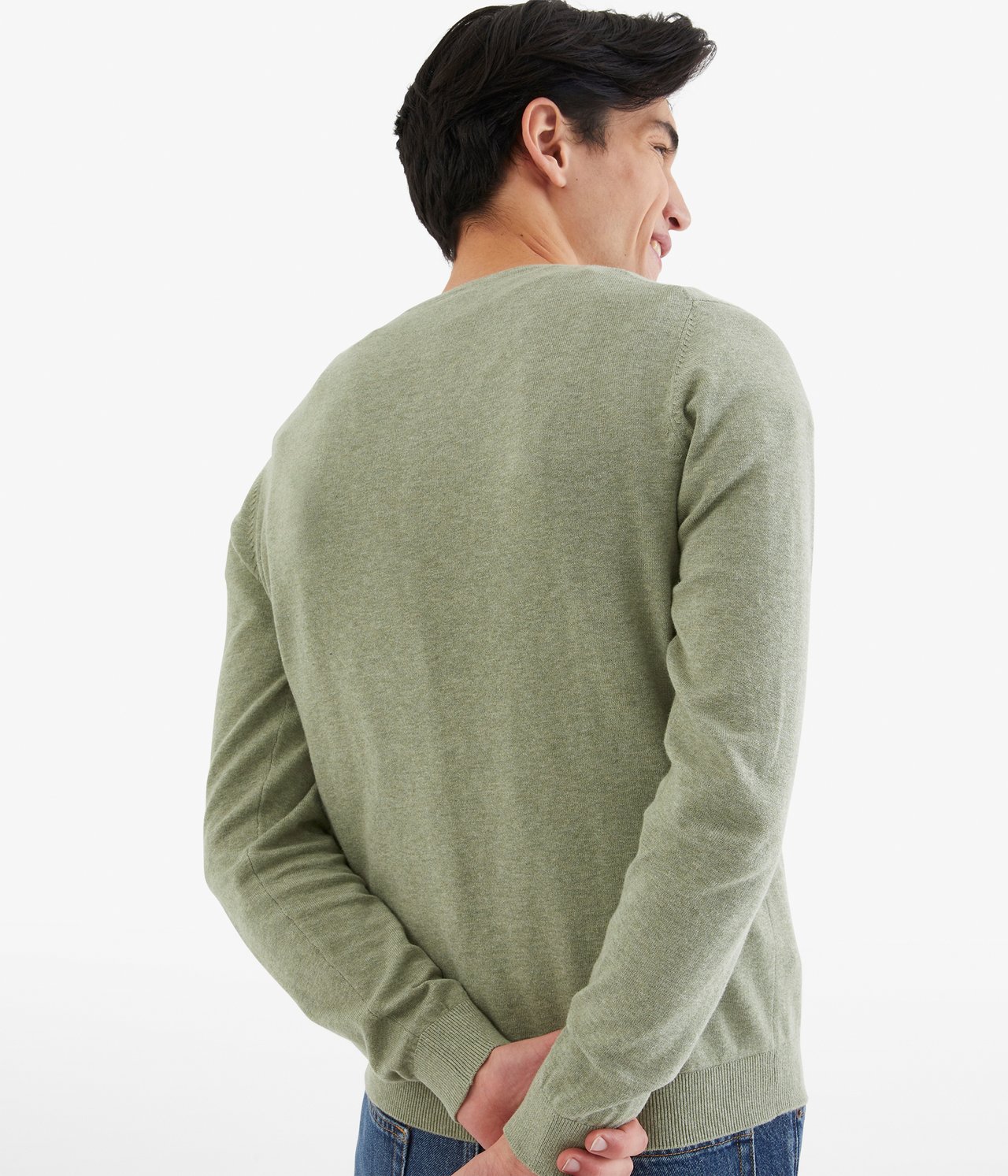 Sweter z dzianiny o drobnym splocie - Zielony - 3