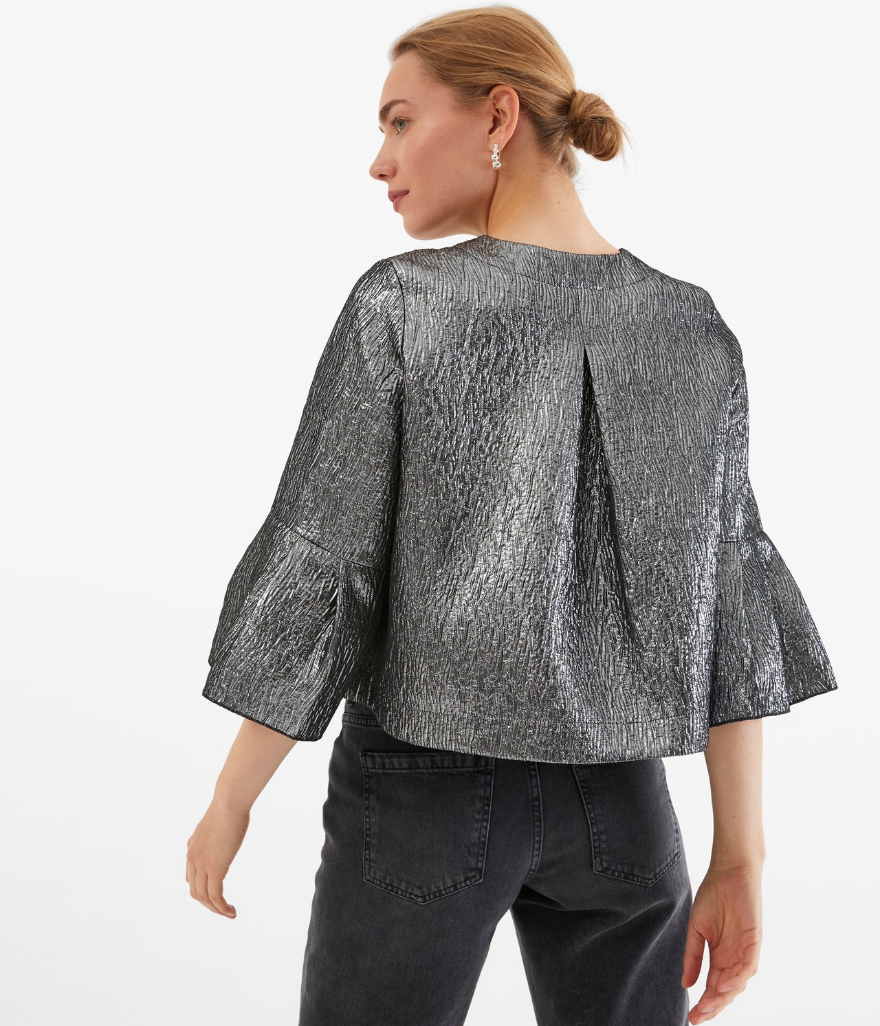 Blus med klockad ärm - Silver - 5