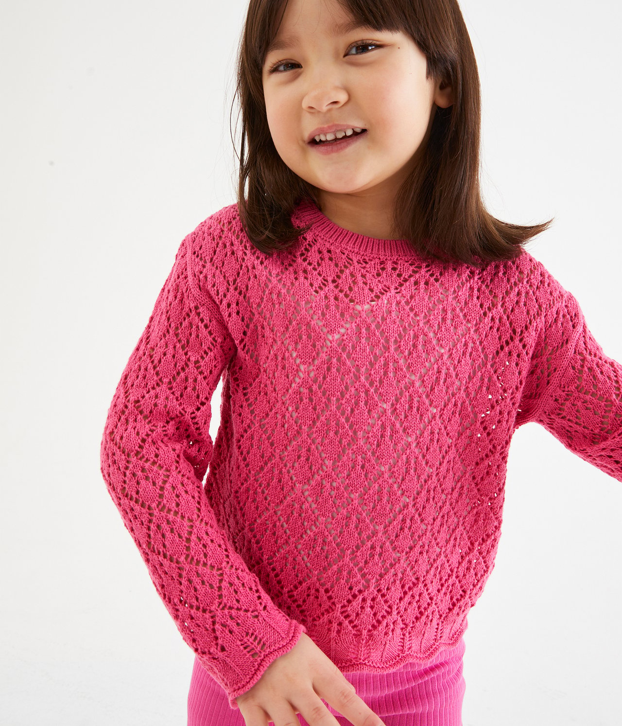 Sweter na szydełku - Różowy - 1