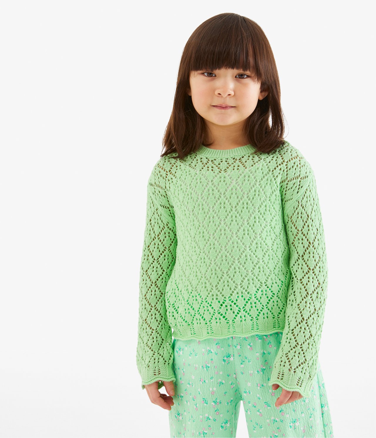 Crochetstickad tröja - Ljusgrön - 3