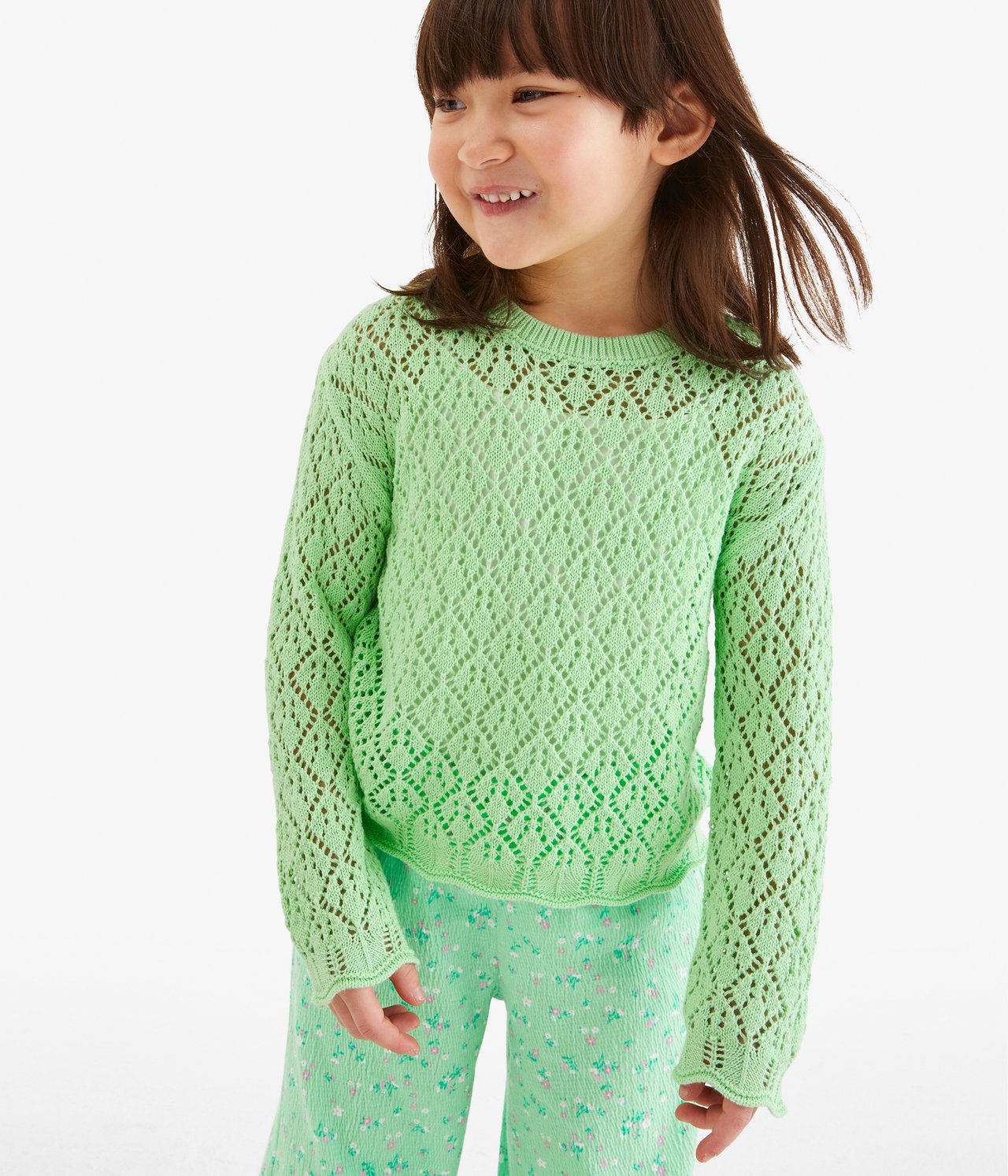 Crochetstickad tröja - Ljusgrön - 1