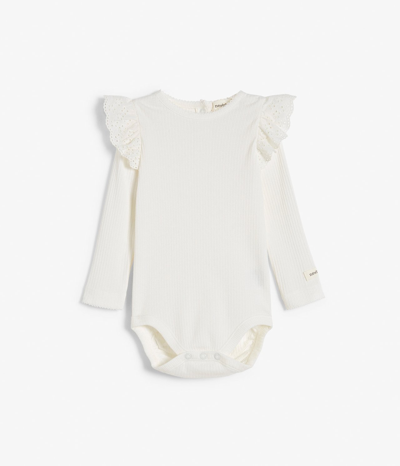 Langermet ribbestrikket body med volang - Offwhite - 4