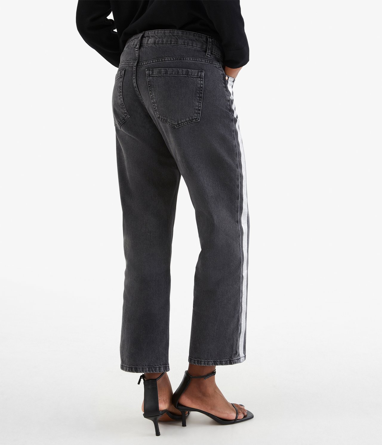 Cropped jeans med revärer - Svart - 5