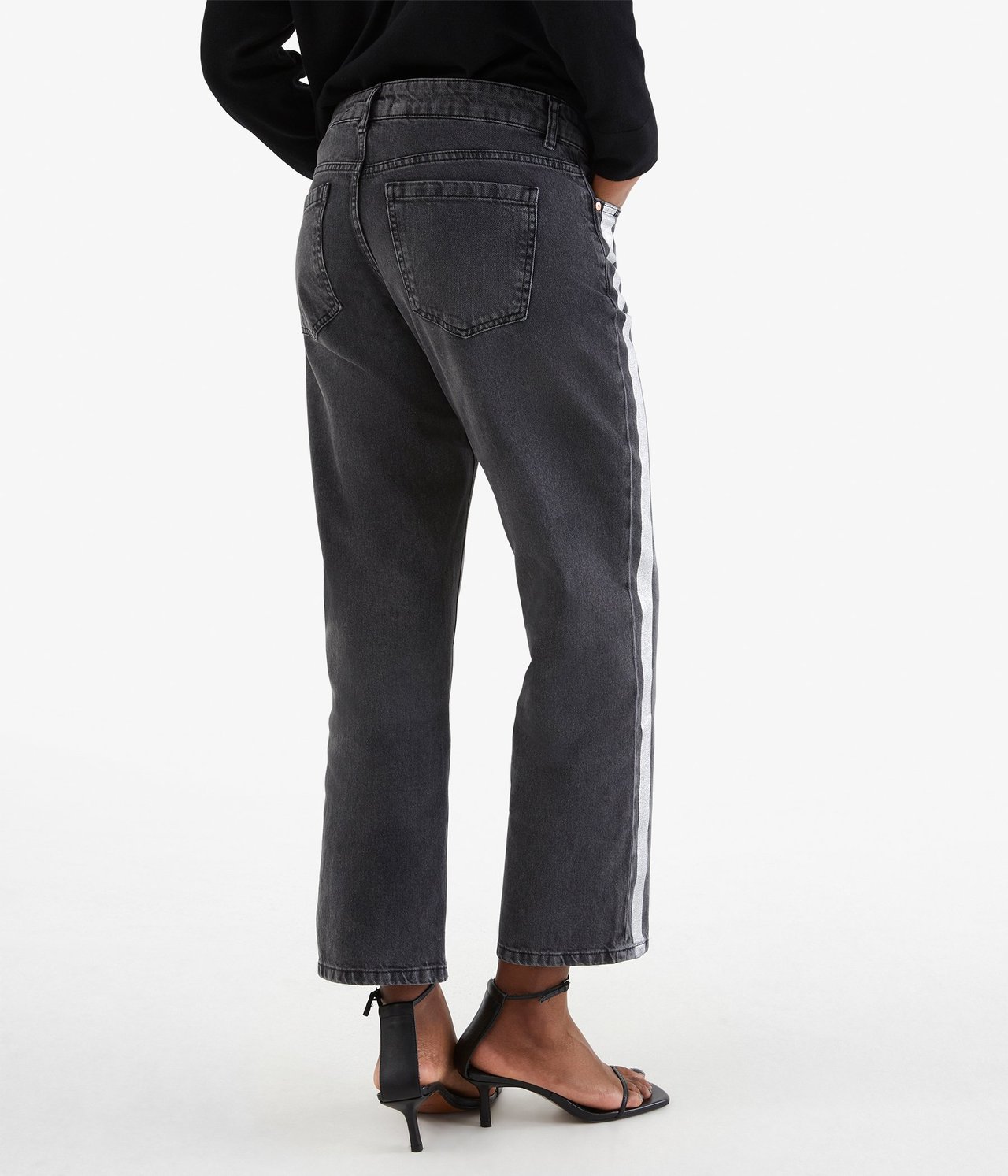 Cropped jeans med revärer Svart - null - 2