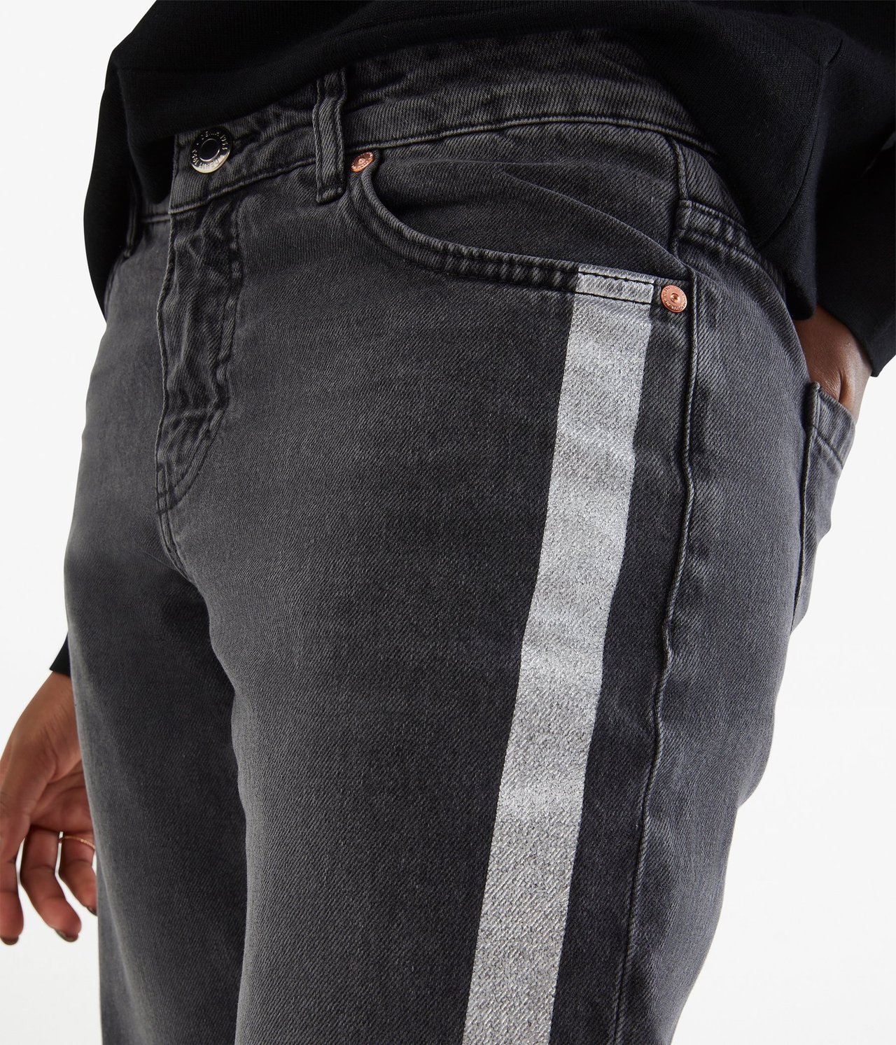 Kort jeans med striper Svart - null - 4