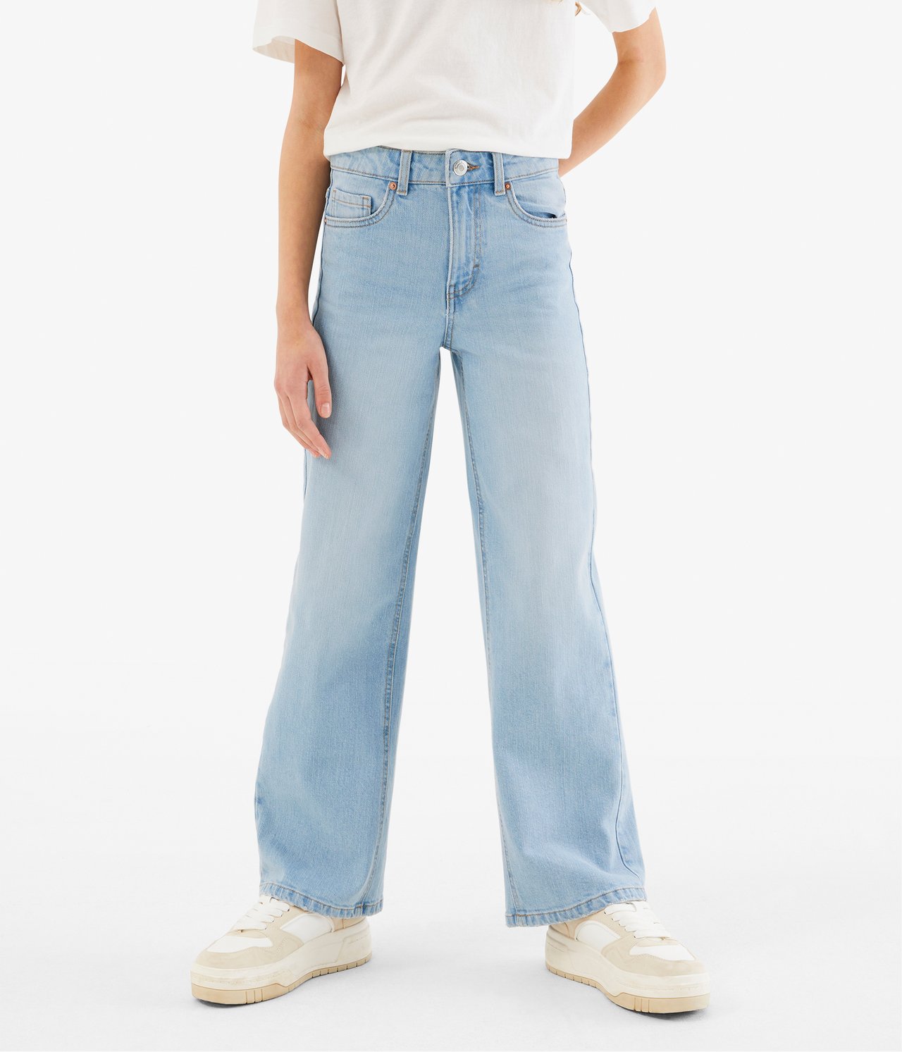 Jeans wide fit mid waist Ljus denim - null - 1