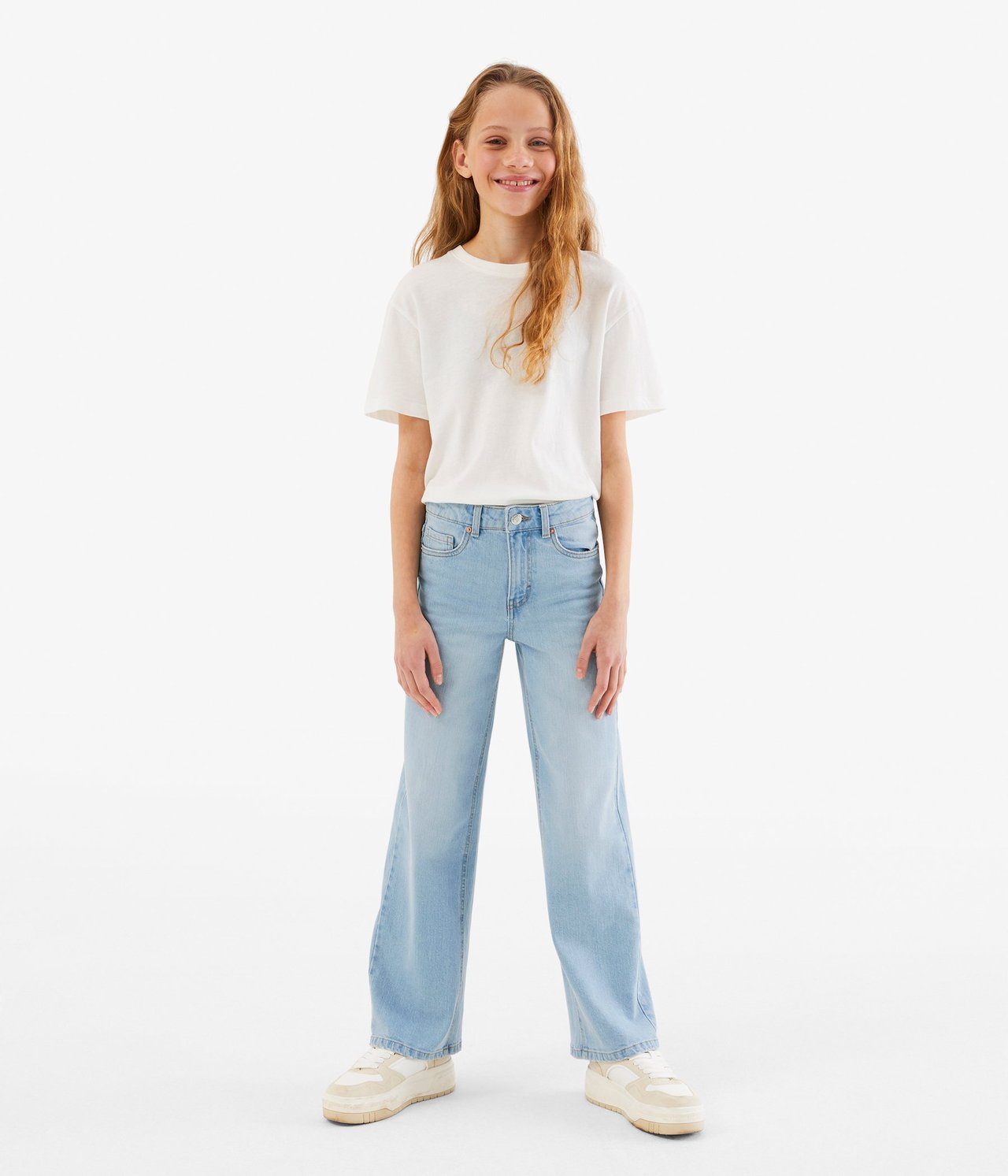 Jeans wide fit mid waist Vaalea denimi - null - 0