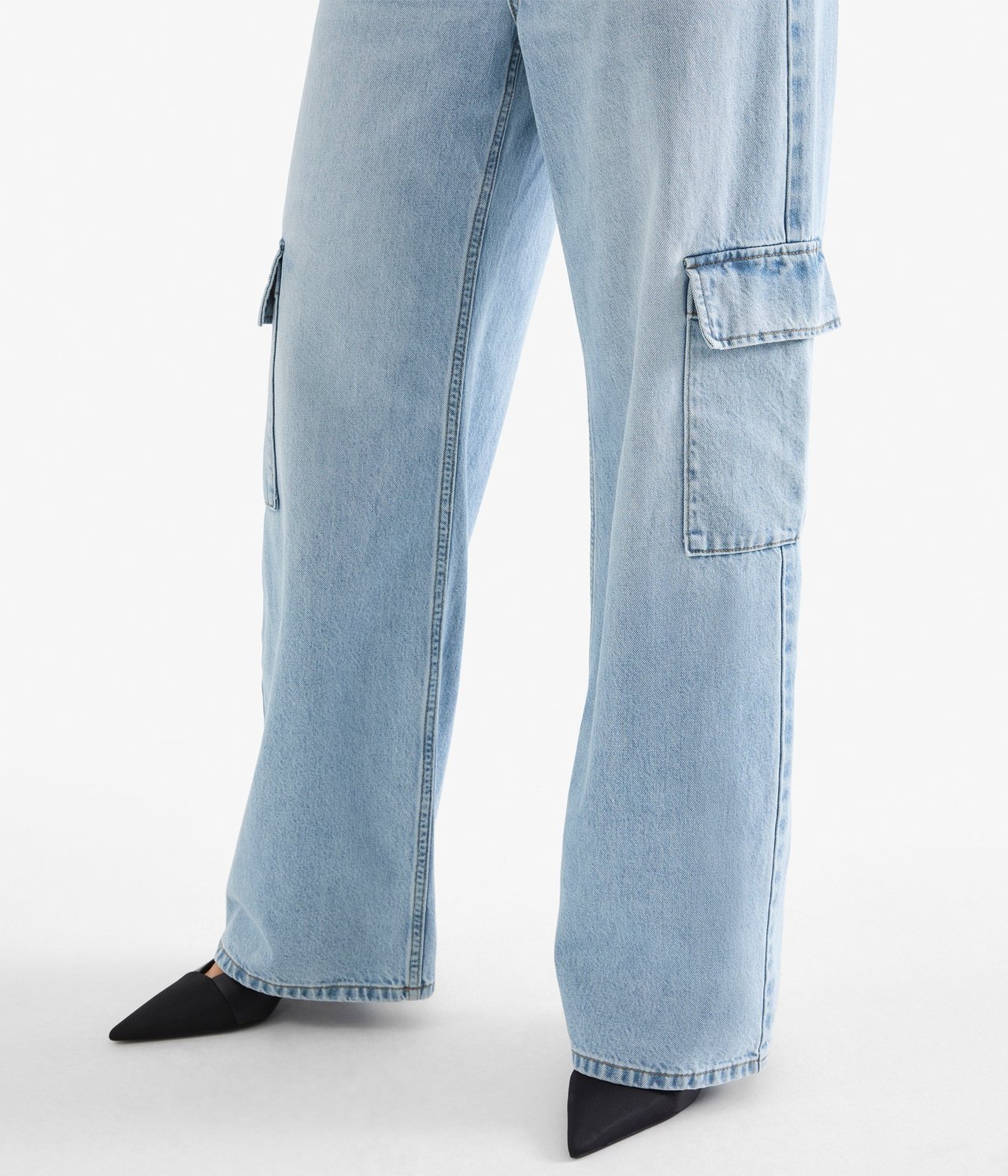 Wide Jeans High Waist med cargofickor - Ljus denim - 3
