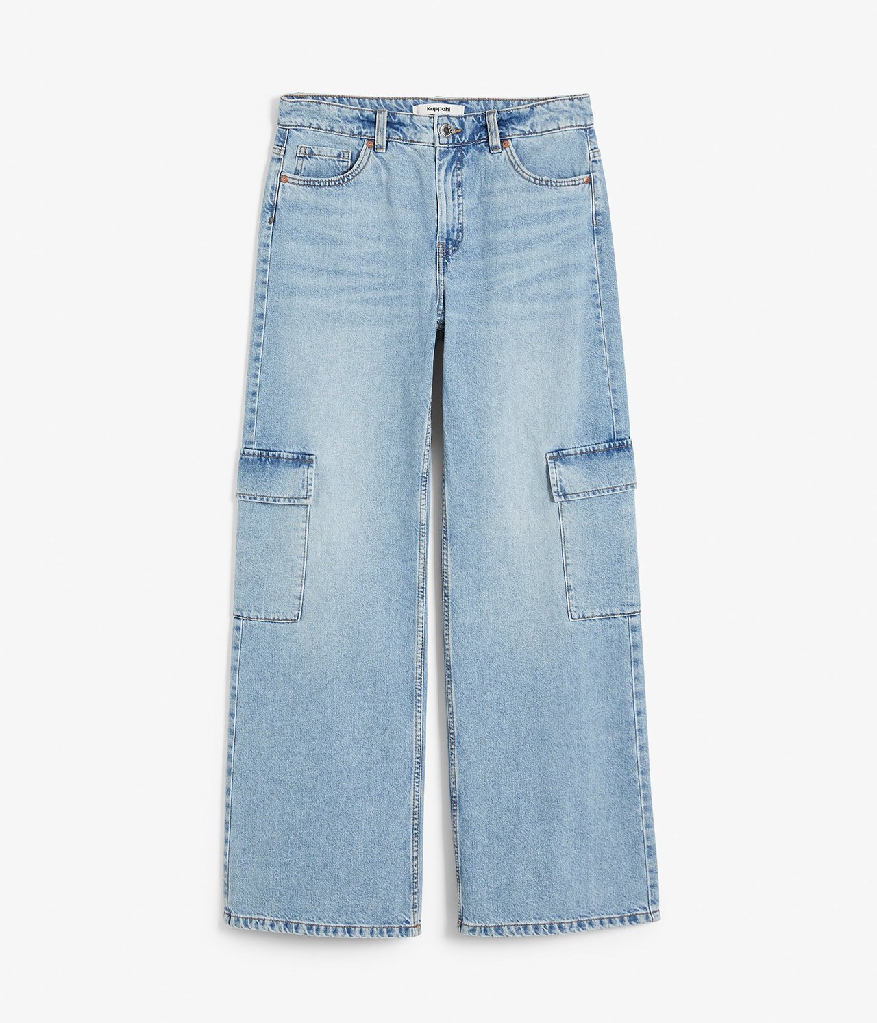 Wide Jeans High Waist med cargofickor - Ljus denim - 7