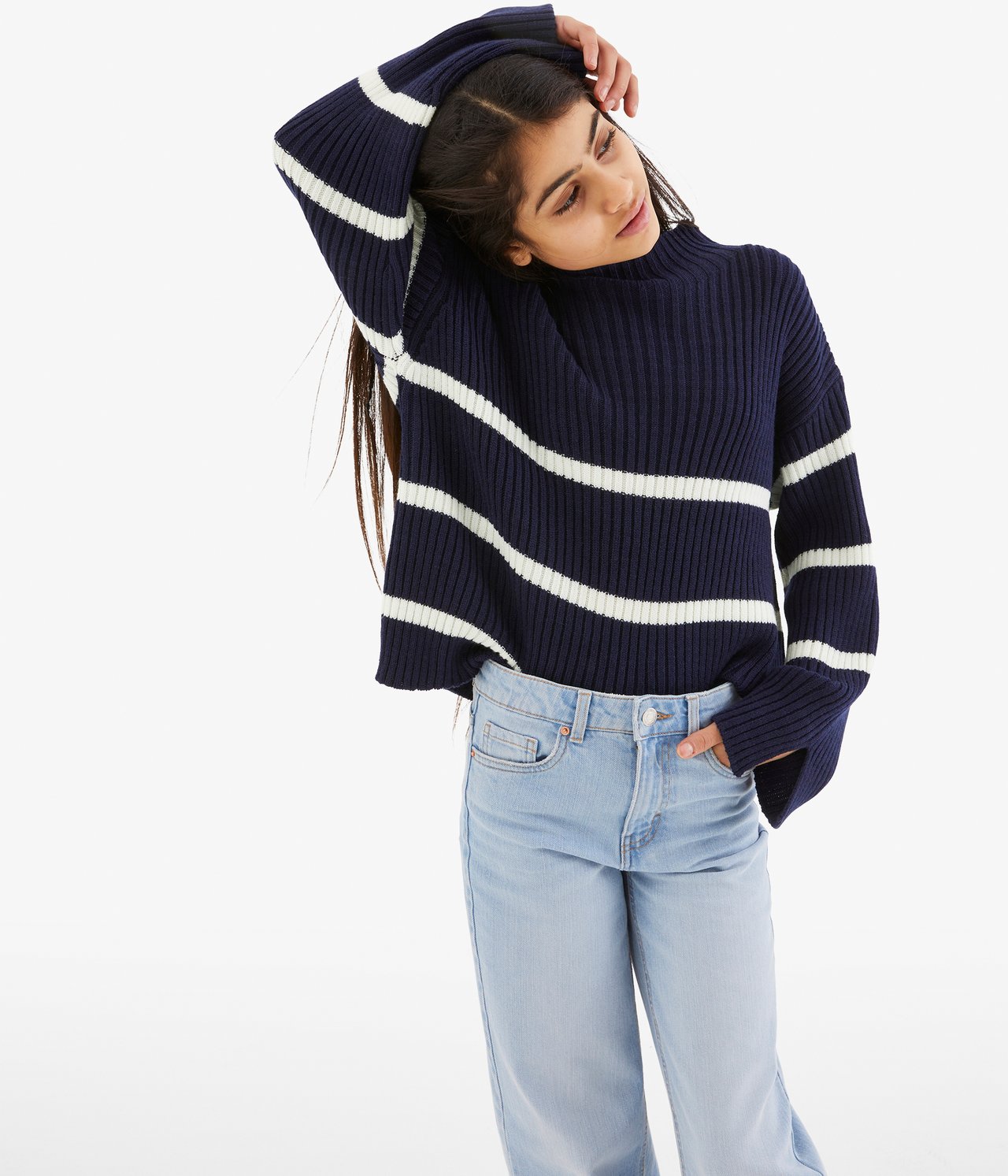 Sweter z dzianiny w paski - Niebieski - 3