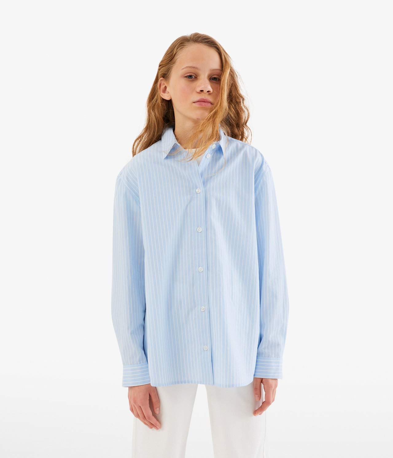 Oversized randig skjorta - Ljusblå - 5
