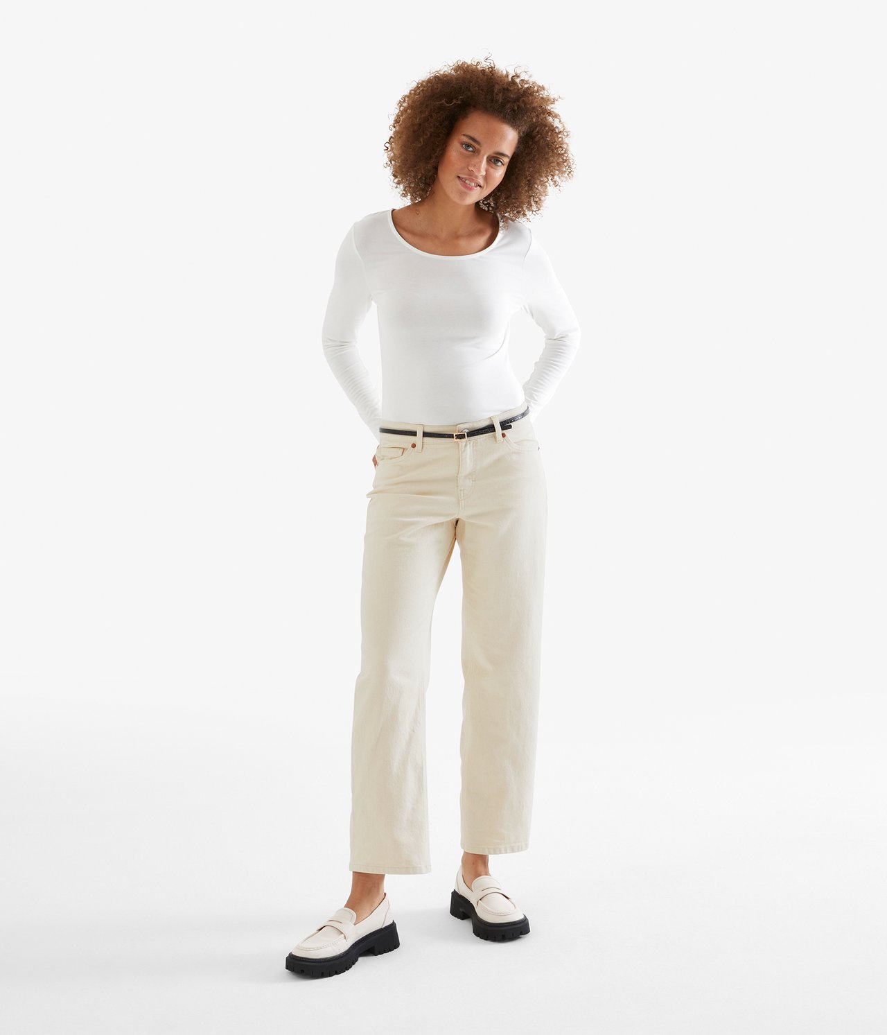 Cropped Straight Twill Jeans Low Waist Offwhite - null - 1