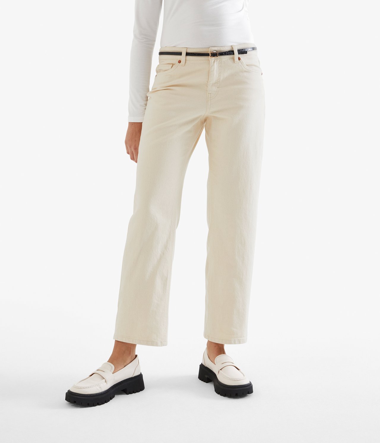 Cropped Straight Twill Jeans Low Waist - Luonnonvalkoinen - 1